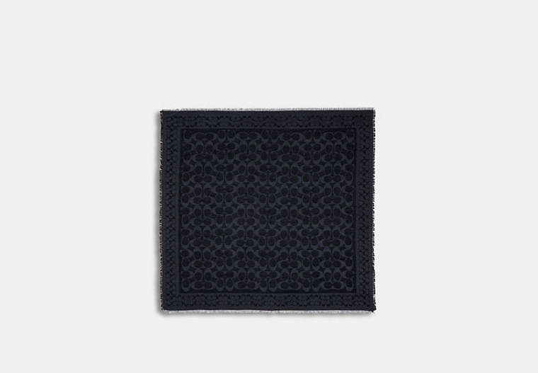 COACH®,SIGNATURE OVERSIZED SQUARE SCARF,cotton,Navy,Front View