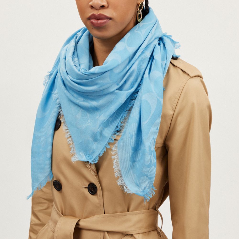 COACH®,SIGNATURE OVERSIZED SQUARE SCARF,Pool,Detail View