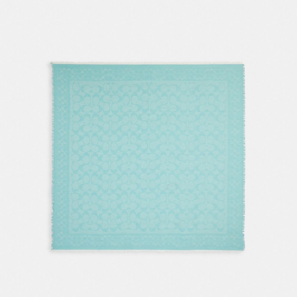 COACH®,SIGNATURE OVERSIZED SQUARE SCARF,Turquoise,Front View