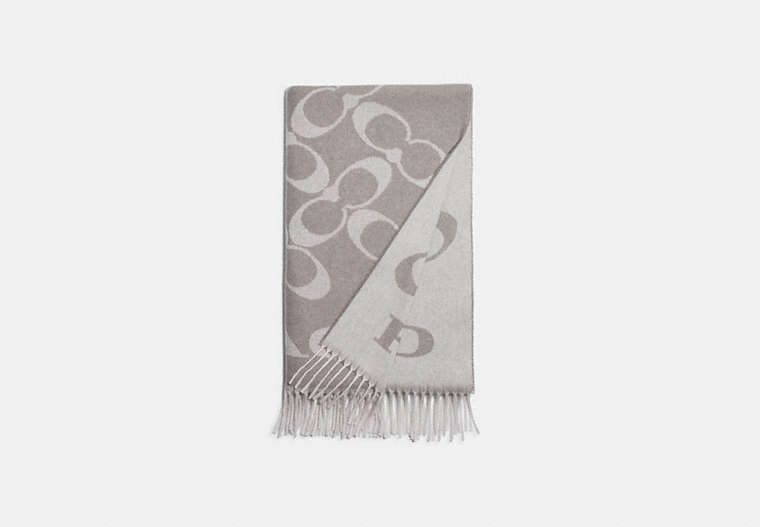 COACH®,SIGNATURE OVERSIZED MUFFLER,wool,Grey Birch,Front View