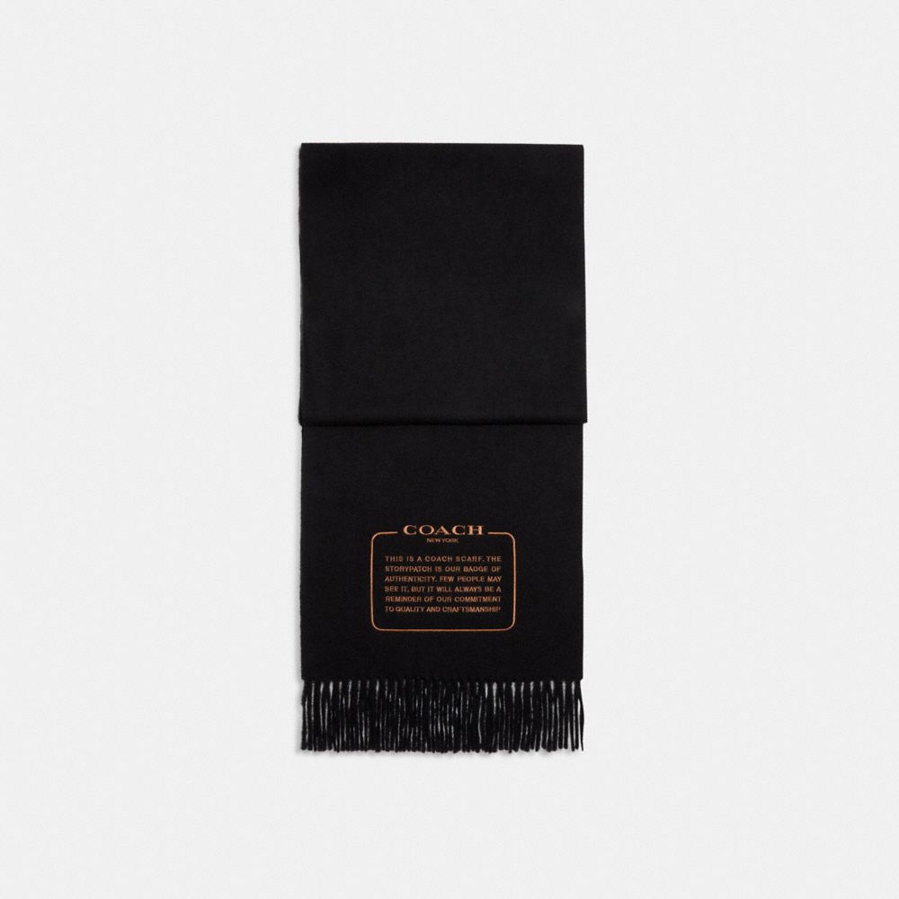 COACH®,EMBROIDERED PATCH CASHMERE MUFFLER,Black,Front View