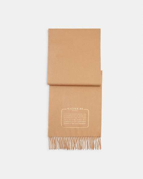 COACH®,EMBROIDERED PATCH CASHMERE MUFFLER,cashmere,Camel/Camel,Front View
