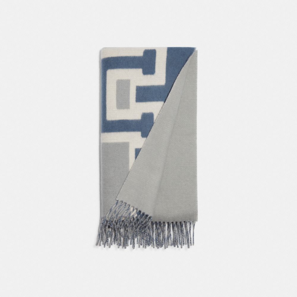 COACH®,REVERSIBLE COLORBLOCK VARSITY PRINT OVERSIZED MUFFLER,Indigo,Front View