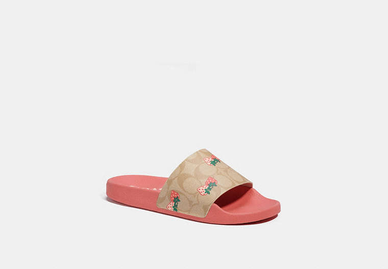 COACH®,ULI SPORT SLIDE WITH STRAWBERRY PRINT,Spiced Coral,Front View
