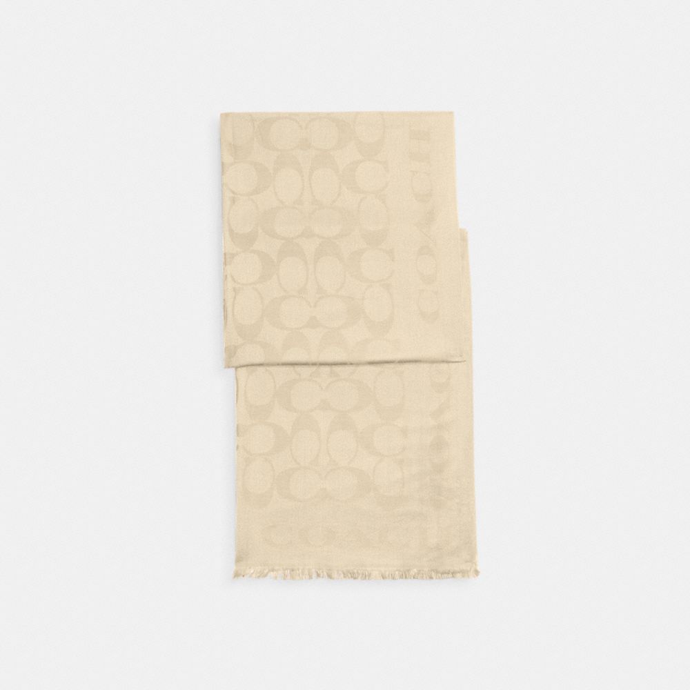 COACH®,SIGNATURE STOLE,Silk,Beige,Front View