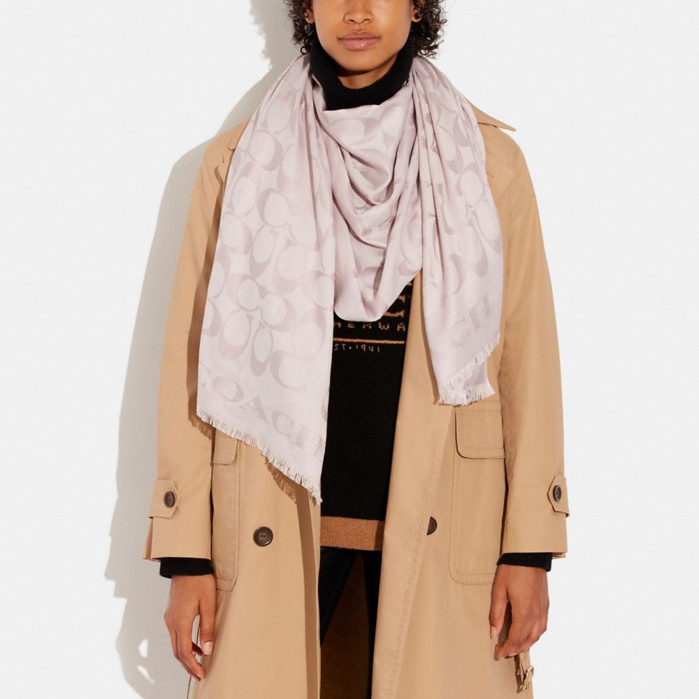 COACH®,SIGNATURE STOLE,Silk,Blush,Detail View