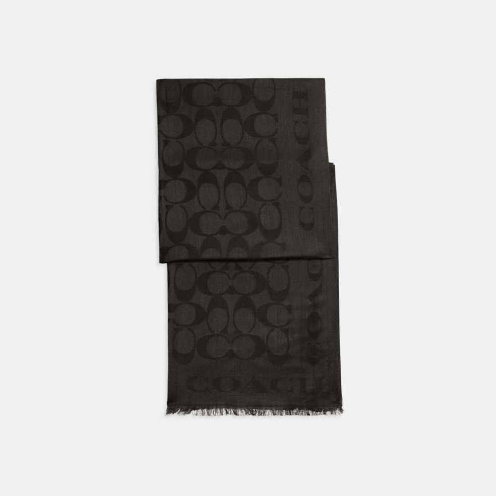 COACH®,SIGNATURE STOLE,Silk,Black,Front View