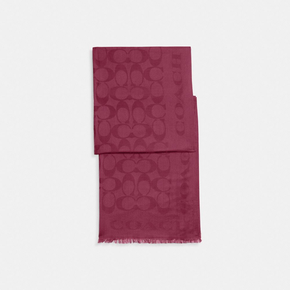 COACH®,Signature Stole,Silk,Cotton,Rectangle,Frayed,Casual,Fuchsia,Front View