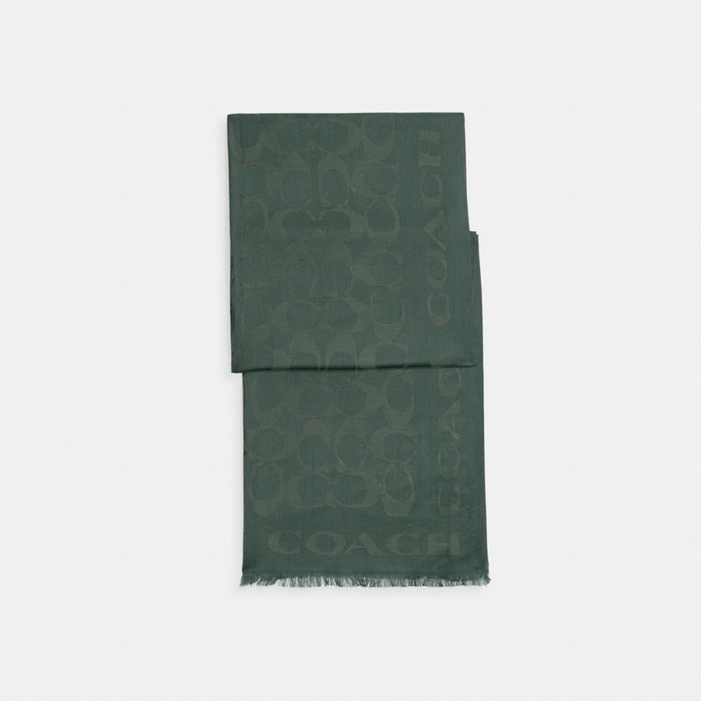 COACH®,SIGNATURE STOLE,Silk,Amazon Green,Front View