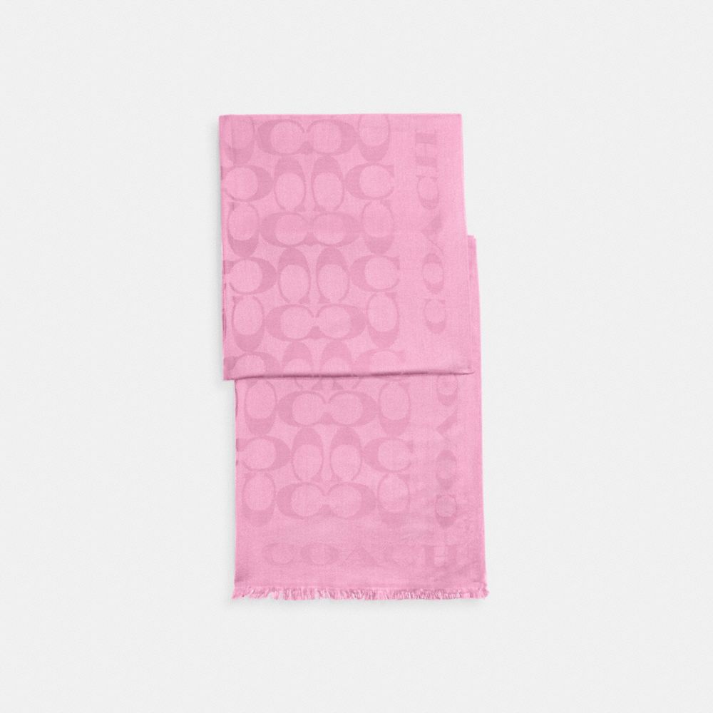COACH®,SIGNATURE STOLE,Silk,Patent Pink,Front View