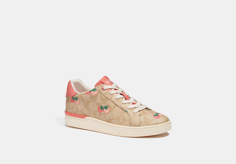COACH®,CLIP LOW TOP SNEAKER WITH STRAWBERRY PRINT,Spiced Coral,Front View