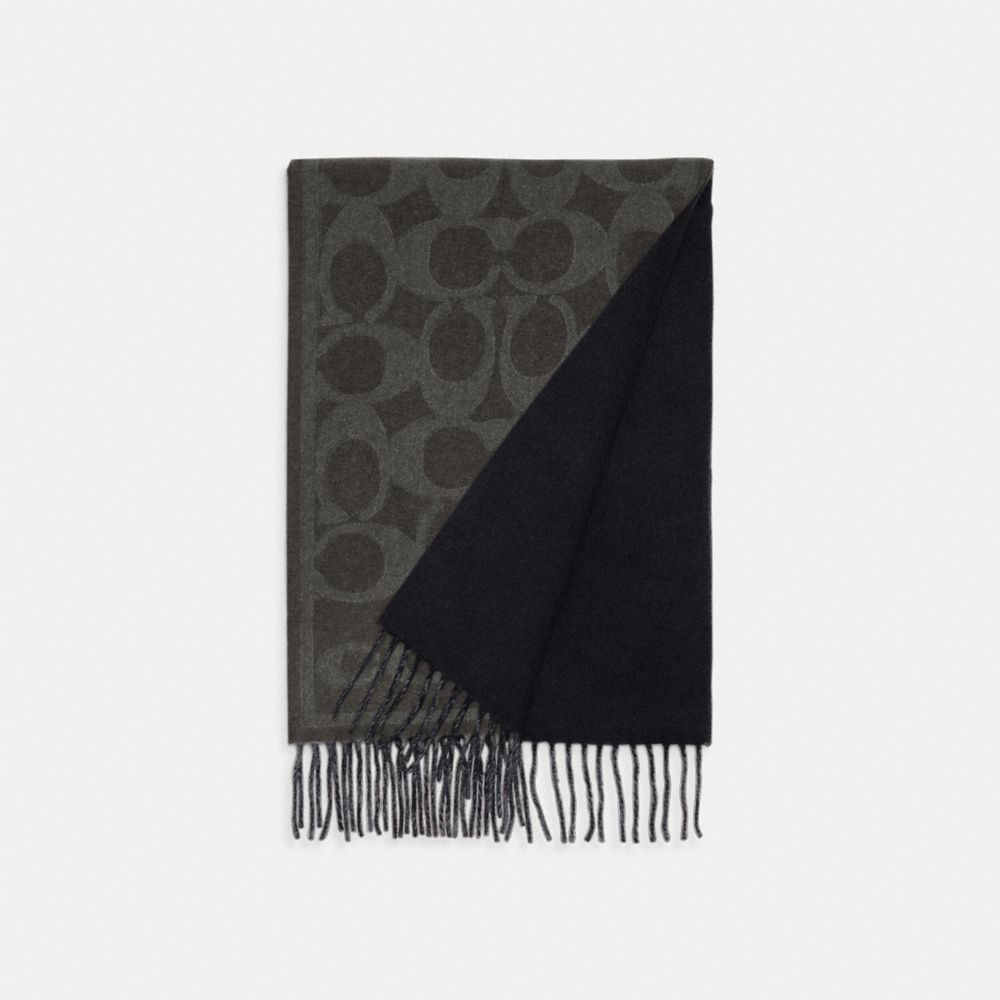 COACH®,REVERSIBLE SIGNATURE CASHMERE MUFFLER,Black,Front View