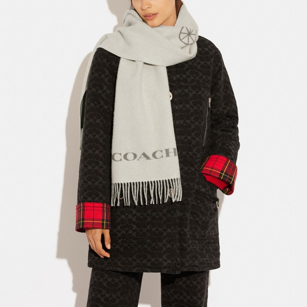 COACH®,HORSE AND CARRIAGE CASHMERE MUFFLER,Grey,Detail View