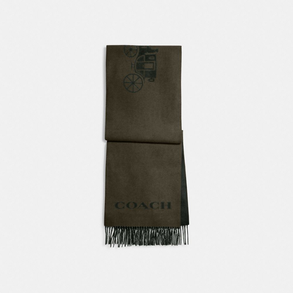COACH®,HORSE AND CARRIAGE CASHMERE MUFFLER,cashmere,Army Green,Front View