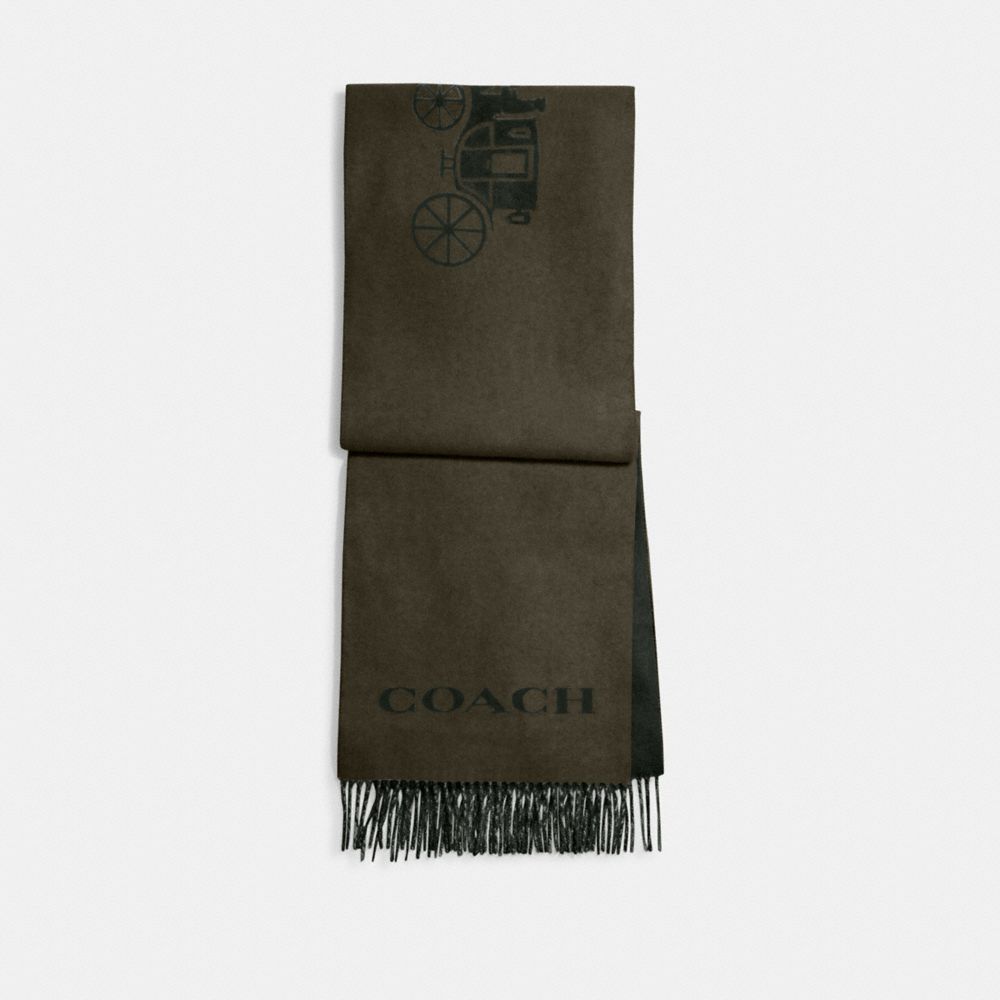 COACH®,HORSE AND CARRIAGE CASHMERE MUFFLER,cashmere,Army Green,Front View