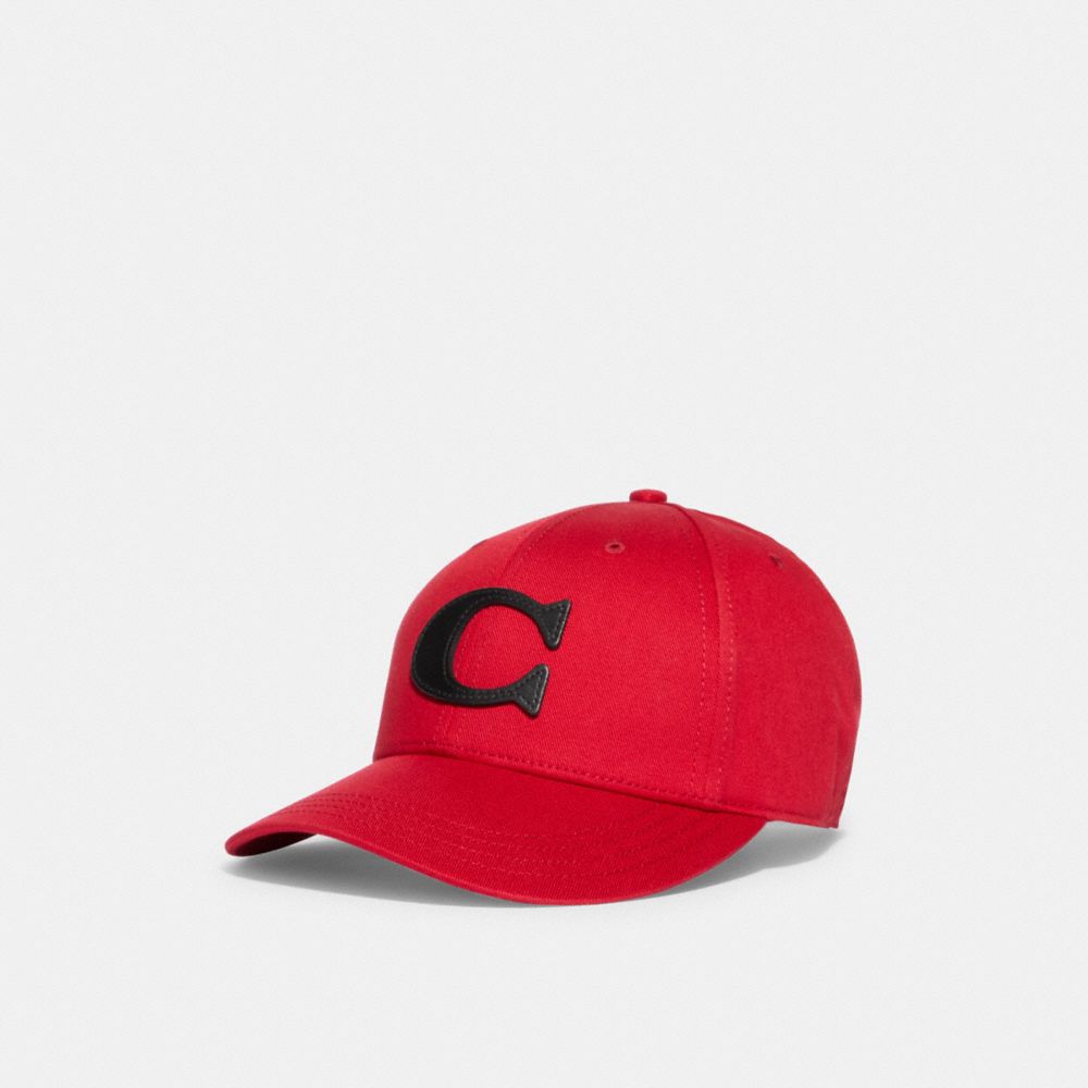 COACH®,Varsity Baseball Cap,Cotton,Baseball Cap,Logo,Applique,Casual,Red,Front View