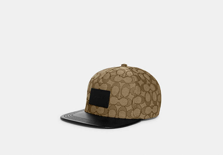 COACH®,SIGNATURE FLAT BRIM HAT,cotton,Khaki Signature,Front View