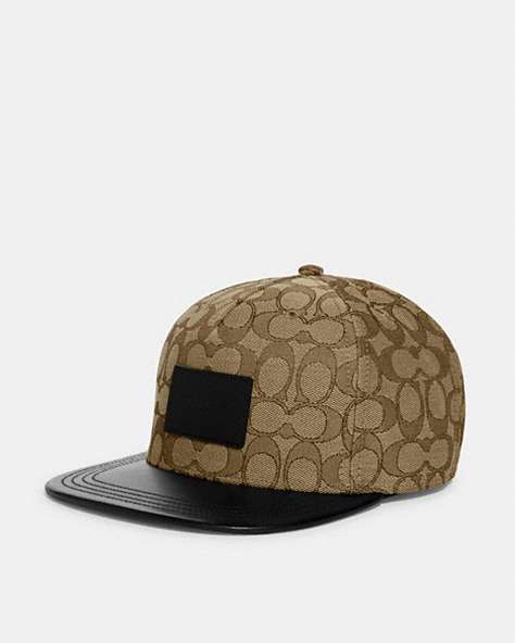 COACH®,SIGNATURE FLAT BRIM HAT,cotton,Khaki Signature,Front View
