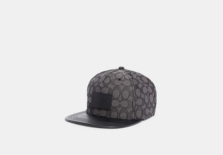 COACH®,SIGNATURE FLAT BRIM HAT,cotton,Charcoal Signature,Front View