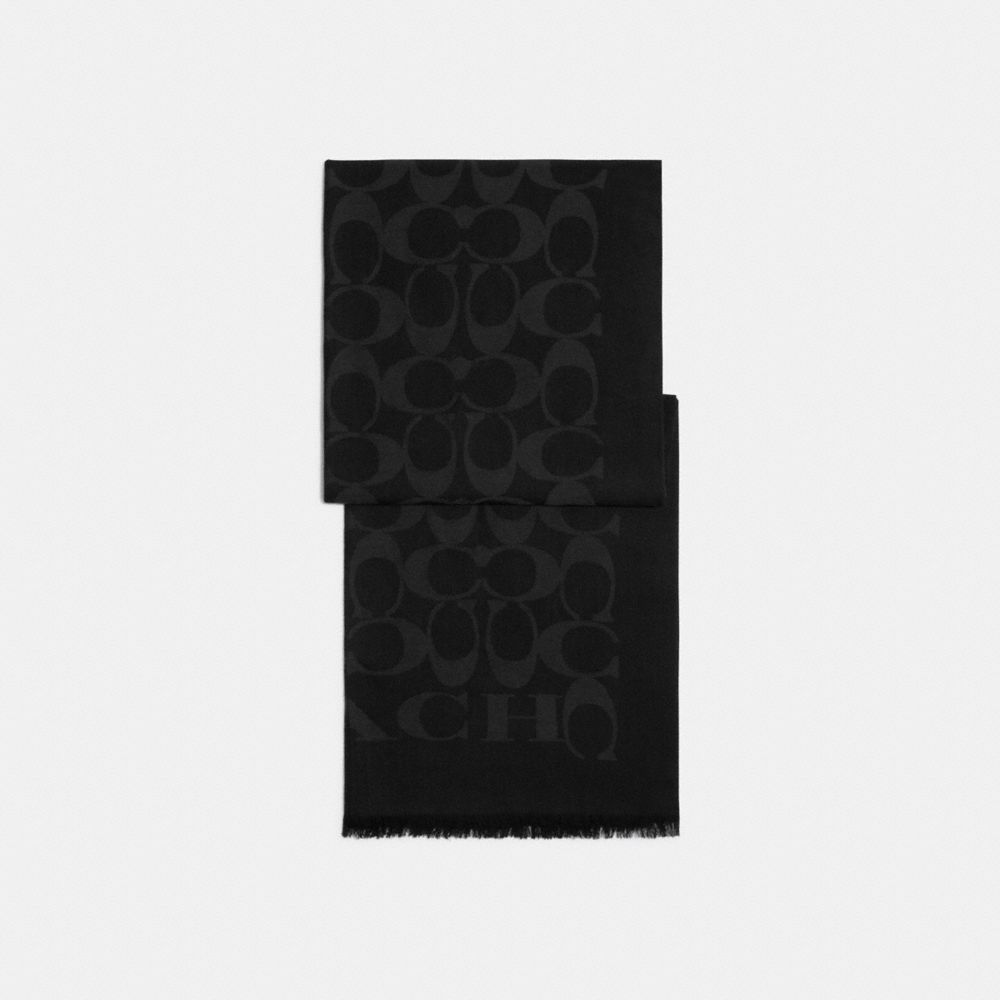 COACH®,SIGNATURE WRAP,Wool Silk Blend,Black,Front View