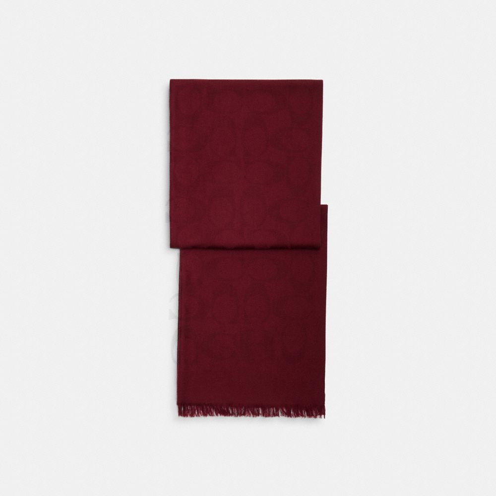 COACH®,SIGNATURE WRAP,Wool Silk Blend,Burgundy,Front View