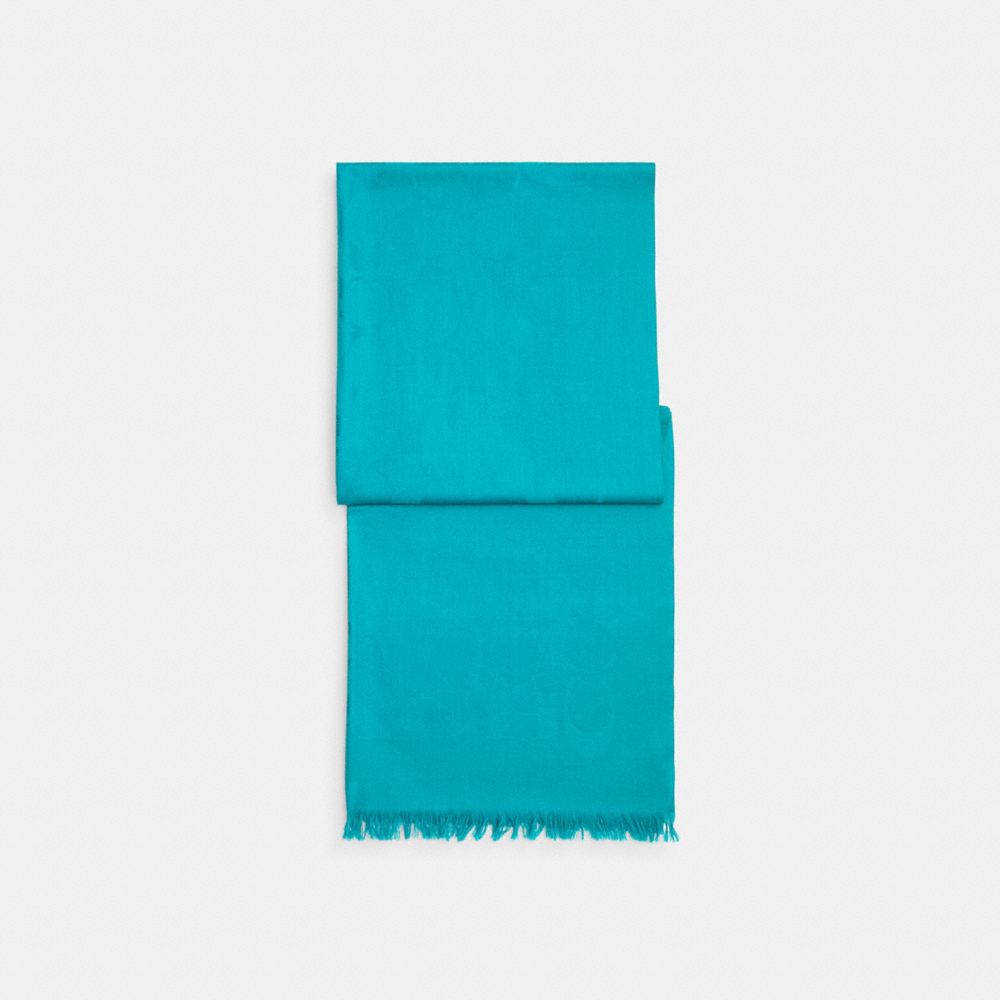 COACH®,SIGNATURE WRAP,Wool Silk Blend,Bright Turquoise,Front View