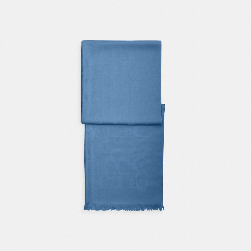 COACH®,SIGNATURE WRAP,Wool Silk Blend,Sky Blue,Front View
