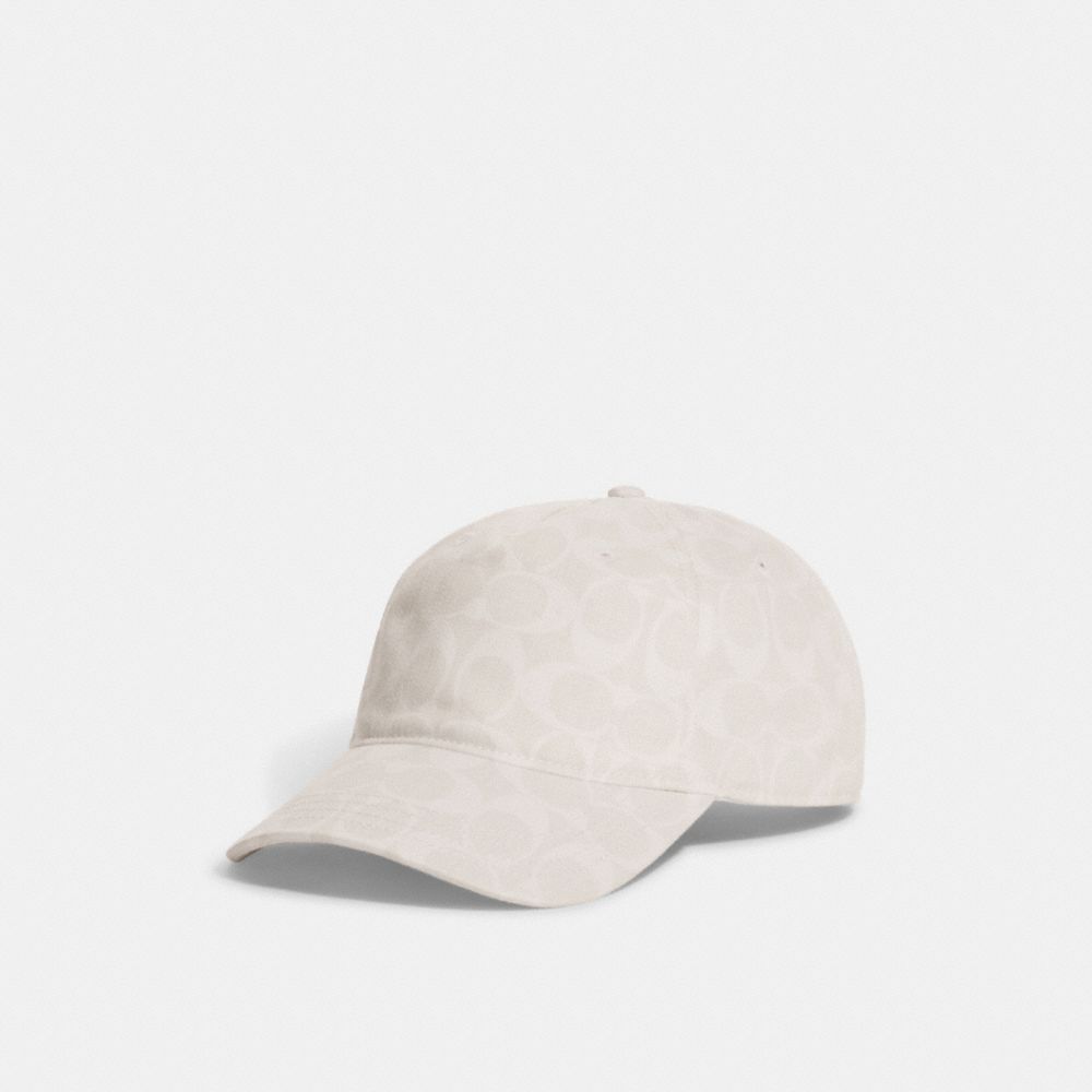 COACH®,SIGNATURE DENIM BASEBALL HAT,cotton,Chalk,Front View