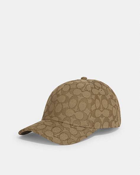 COACH®,SIGNATURE JACQUARD BASEBALL HAT,Organic Cotton,Khaki,Front View