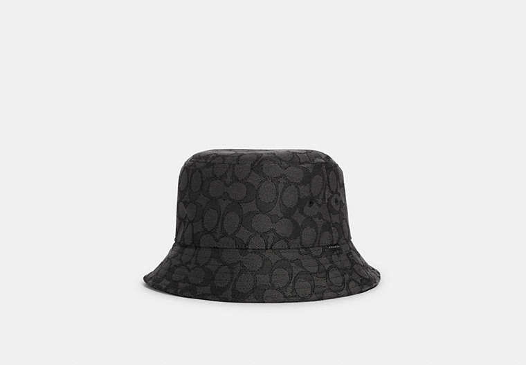 COACH®,SIGNATURE JACQUARD BUCKET HAT,cotton,Charcoal,Front View