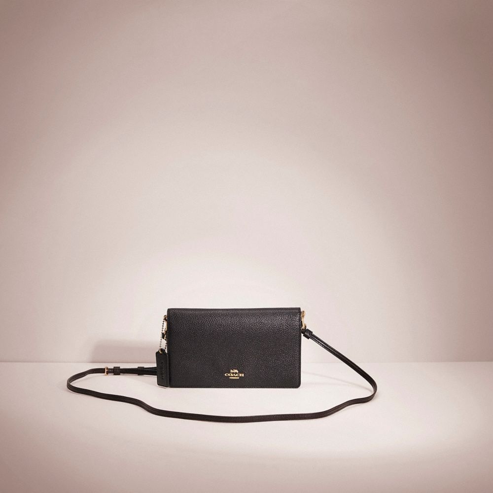 COACH®,Restored Hayden Foldover Crossbody Clutch,Leather,Crossbody,Logo,Metal,Casual,Black,Front View