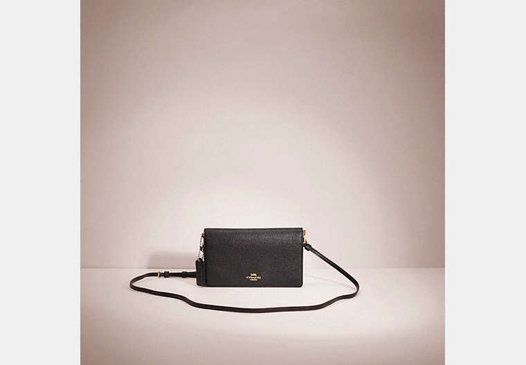 COACH®,RESTORED HAYDEN FOLDOVER CROSSBODY CLUTCH,Polished Pebble Leather,Light Gold/Black,Front View
