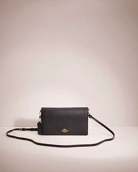 COACH®,RESTORED HAYDEN FOLDOVER CROSSBODY CLUTCH,Polished Pebble Leather,Light Gold/Black,Front View