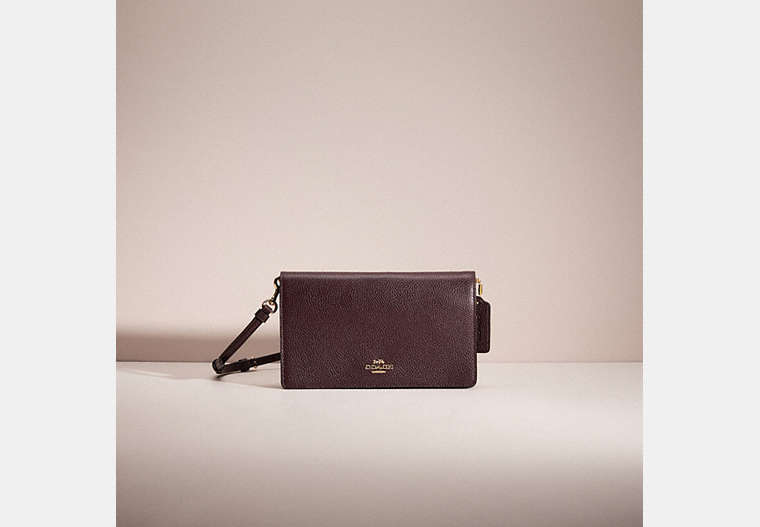 COACH®,RESTORED HAYDEN FOLDOVER CROSSBODY CLUTCH,Polished Pebble Leather,Light Gold/Oxblood,Front View