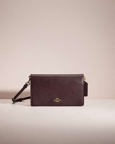 COACH®,RESTORED HAYDEN FOLDOVER CROSSBODY CLUTCH,Polished Pebble Leather,Light Gold/Oxblood,Front View