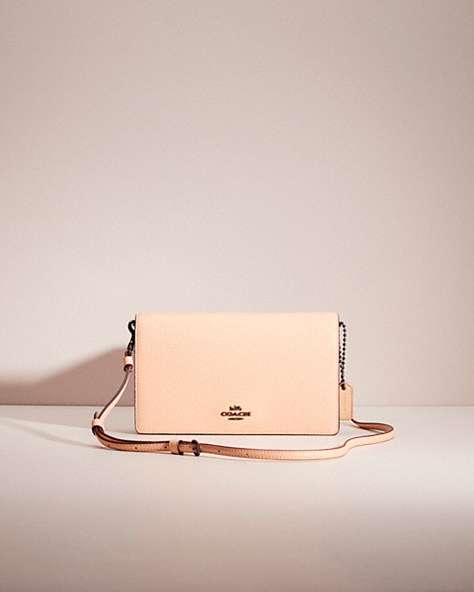 COACH®,RESTORED HAYDEN FOLDOVER CROSSBODY CLUTCH,Polished Pebble Leather,Pewter/Faded Blush,Front View