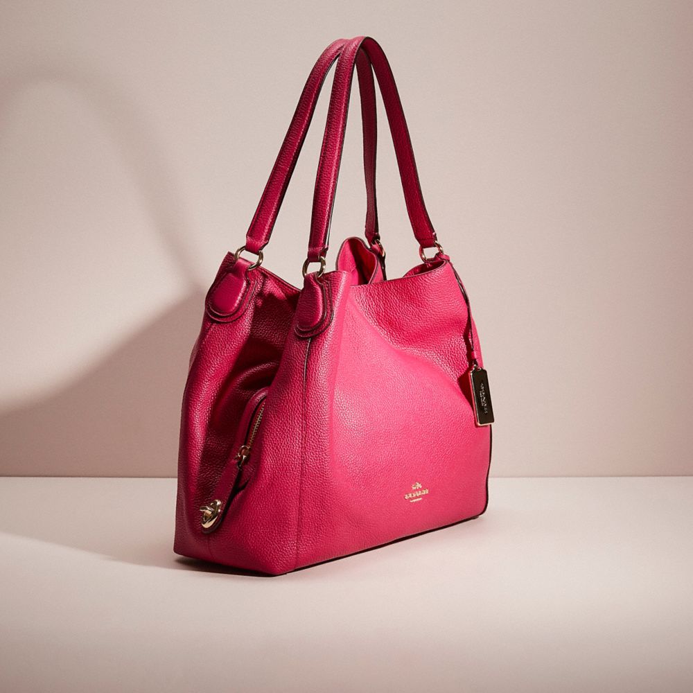 COACH®,Restored Edie Shoulder Bag 31,Leather,Hobo,Logo,Metal,Casual,Pink,Angle View