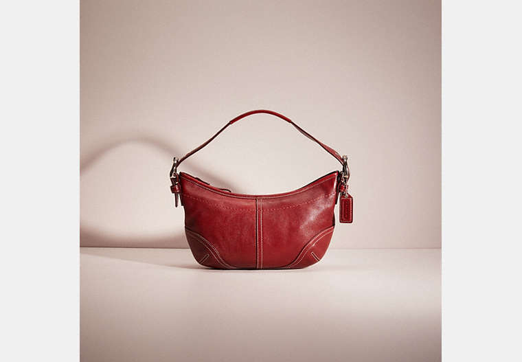 COACH®,RESTORED SMALL HOBO,Leather,Medium,Silver/Red,Front View