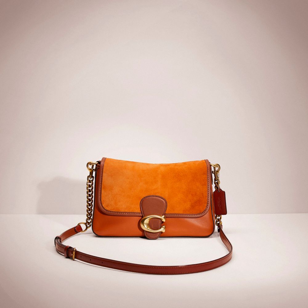 COACH®,Restored Soft Tabby Shoulder Bag,Crossbody,Color Block,Logo,Piping,Metal,Day Party,Orange,Front View