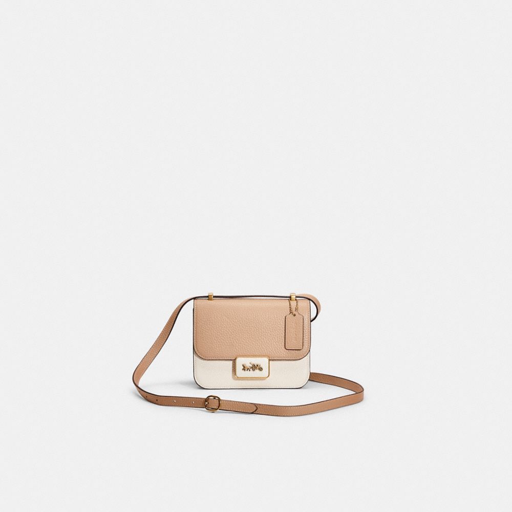 COACH®,RESTORED ALIE SHOULDER BAG 18 IN COLORBLOCK,Smooth Leather,Small,Brass/Taupe Multi,Front View