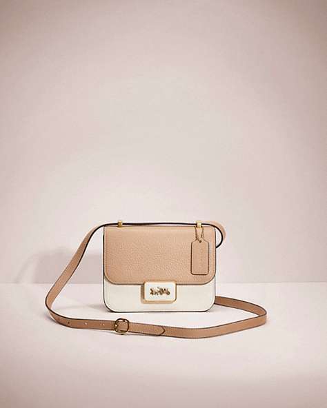 COACH®,RESTORED ALIE SHOULDER BAG 18 IN COLORBLOCK,Smooth Leather,Small,Brass/Taupe Multi,Front View