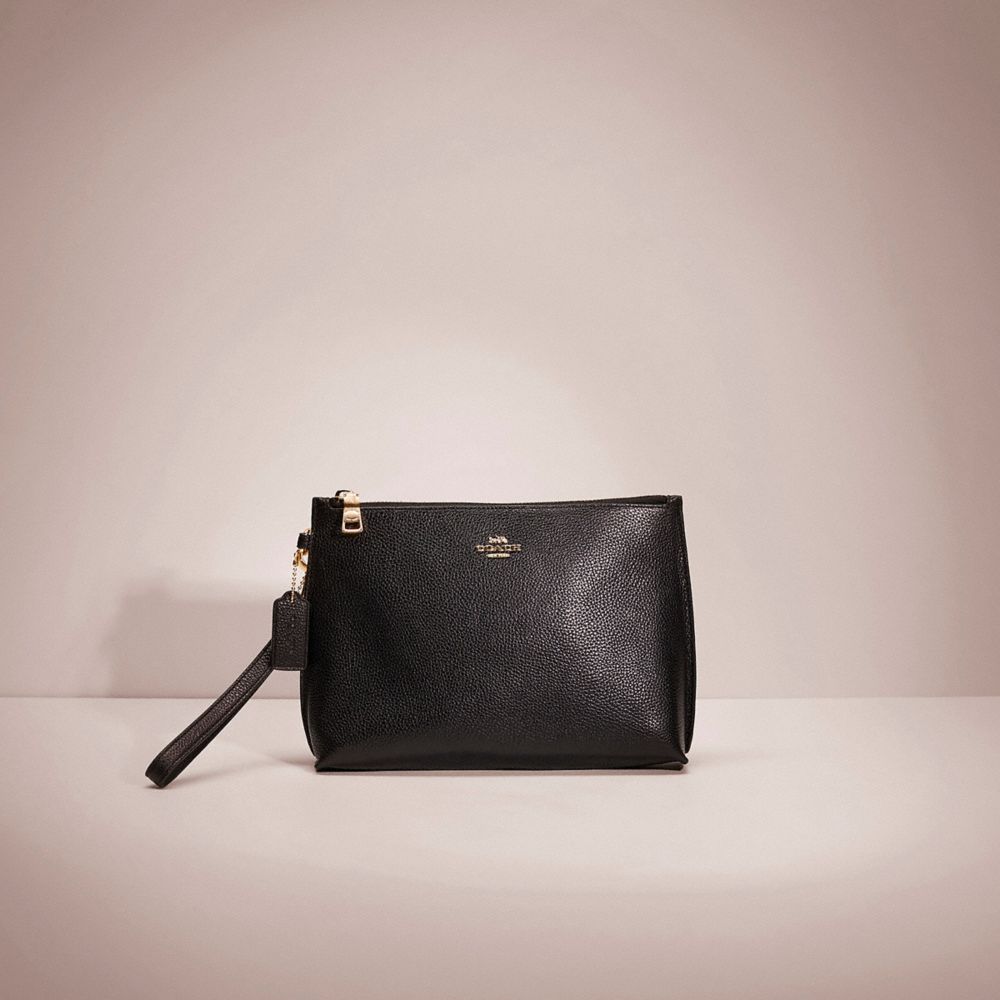 COACH®,RESTORED CHARLIE POUCH,Pebble Leather,Small,Gold/Black,Front View
