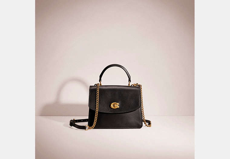 COACH®,RESTORED PARKER TOP HANDLE,Calf Leather,Brass/Black,Front View