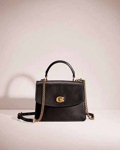 COACH®,RESTORED PARKER TOP HANDLE,Calf Leather,Brass/Black,Front View