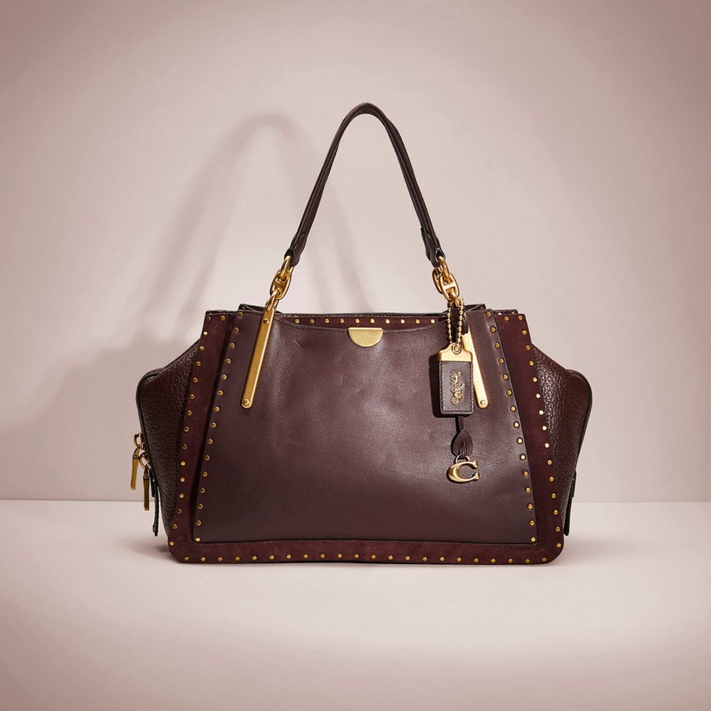 COACH®,RESTORED DREAMER 36 WITH RIVETS,Smooth Leather/Embossed Leather/Suede,Brass/Oxblood,Front View