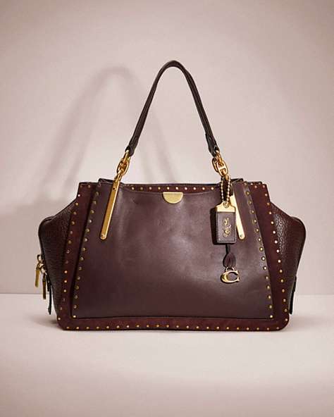 COACH®,RESTORED DREAMER 36 WITH RIVETS,Smooth Leather/Embossed Leather/Suede,Brass/Oxblood,Front View