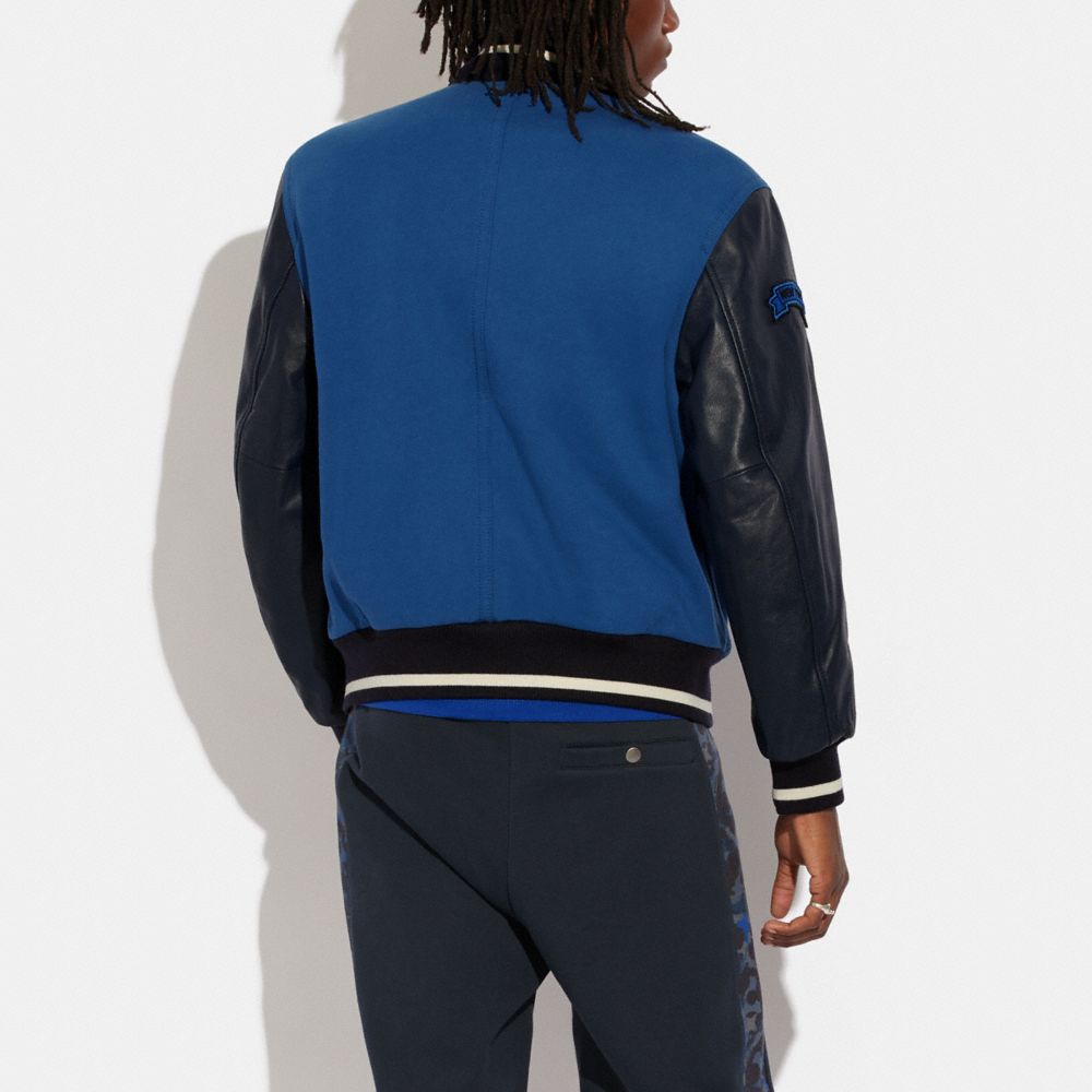 COACH®,VARSITY JACKET,Cotton/Polyester,True Blue Multi,Scale View