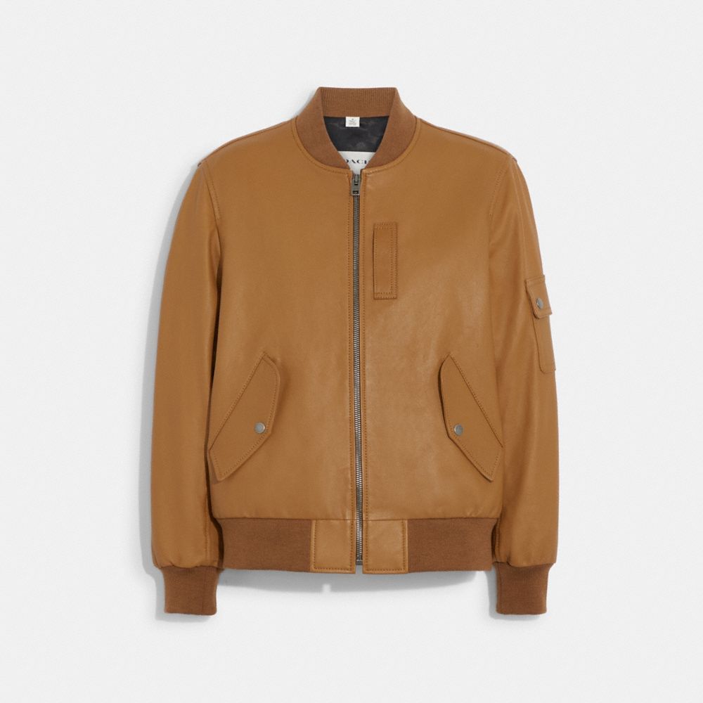 COACH®,LEATHER MA-1 JACKET,wool,Camel,Front View image number 0