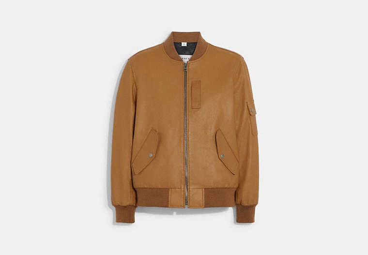 COACH®,LEATHER MA-1 JACKET,wool,Camel,Front View