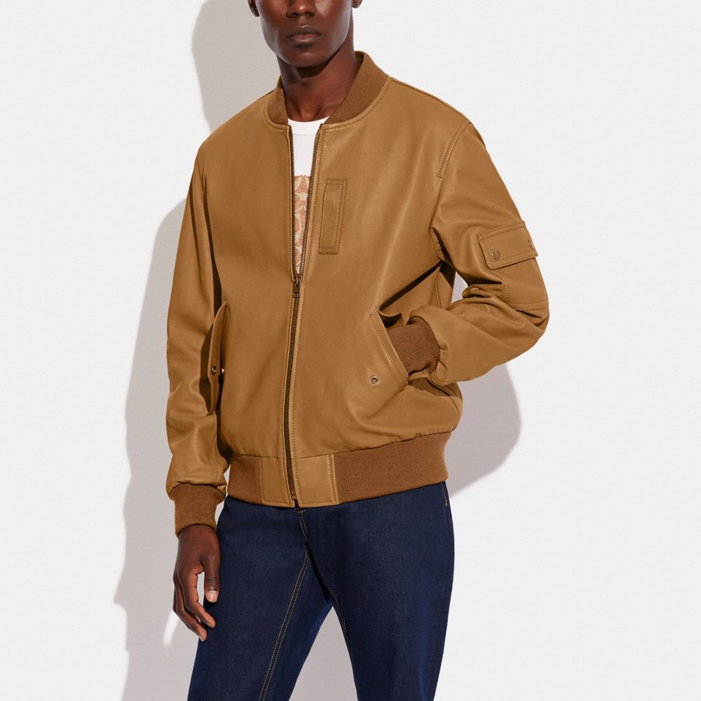 Coach leather outlet bomber jacket